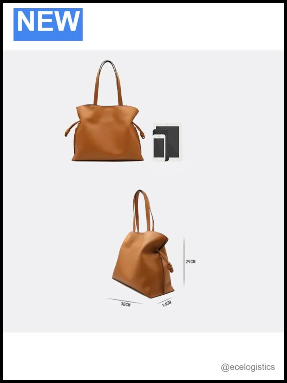 Large Cowhide Leather Drawstring Tote Bag Shoulder Shopping